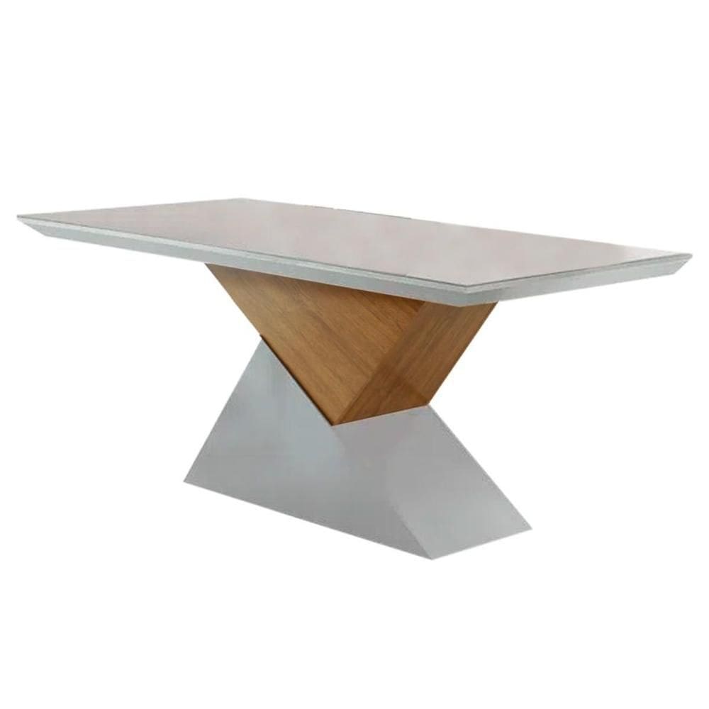 Mesa para Cozinha Dubai + Tampo Madeirado Vidro Reto 180x90cm Imbuia/Off White - Rufato