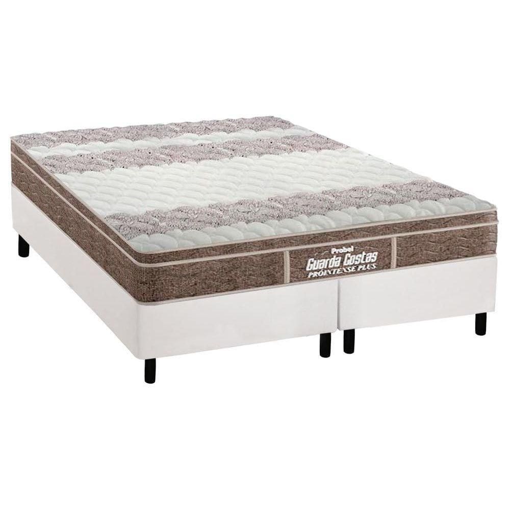 Cama Box Queen: Colchão Espuma D33 Probel /EP Anatômico Guarda Costas Próintense Plus + Base CRC Suede White(158x198)