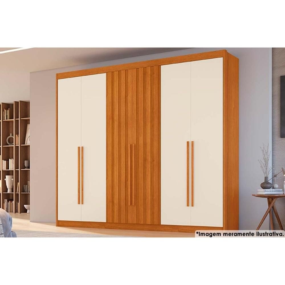 Guarda Roupa Casal 6 Portas (2 Ripadas) e 6 Gavetas Atenas Cinamomo/Off White - Conquista