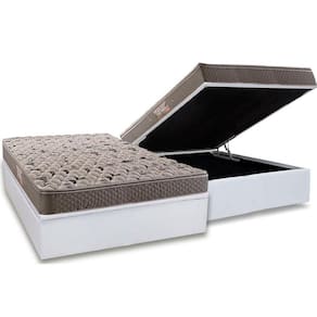 Cama Box Baú Casal: Colchão Ortopédico Herval AG65 Fort Black Firme Pillow Top + Base CRC Courano White(138x188)