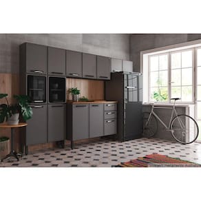Kit de Cozinha Completa 4 Peças Estilo (2 Armários + 1 Balcão + 1 Paneleiro) C4P104 Cinza/Grafite - Bertolini