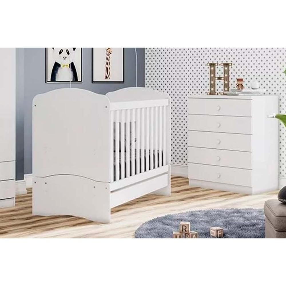 Quarto Infantil Completo Bala de Menta 2 Peças (1 Cômoda + 1 Berço) QI95 Branco - Henn
