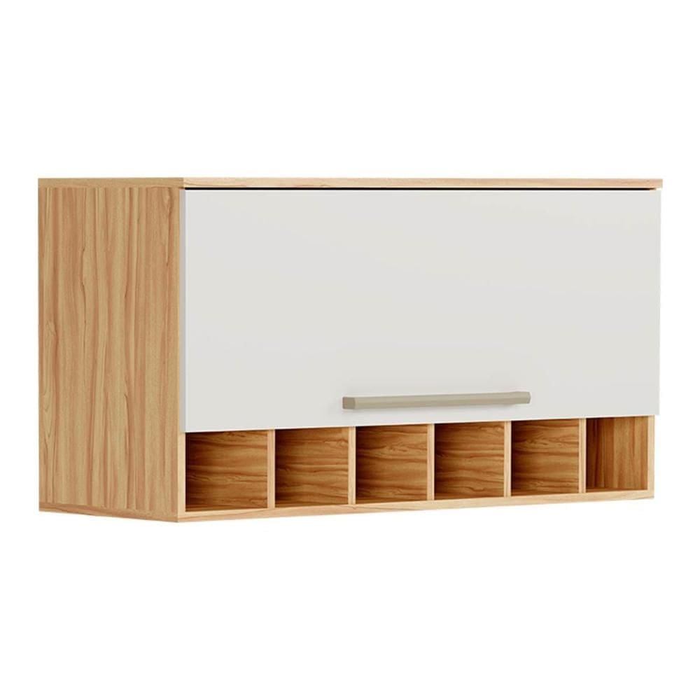 Armário Aéreo Cozinha Modulado Nápoli Prime Geladeira Adega c/ 1 Porta Basculante 80cm Amendoa/Off White - Ronipa