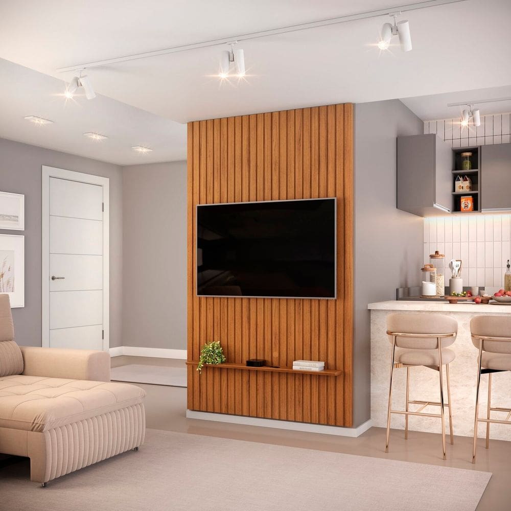 Painel Ripado Trento 143,7x240 em Mdf Freijó