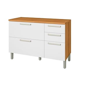 Gabinete p/ Pia Cozinha Balcão c/ Tampo Burguesa Premium c/ 2 Portas e 3 Gavetas 120cm Freijó/Branco - Nesher