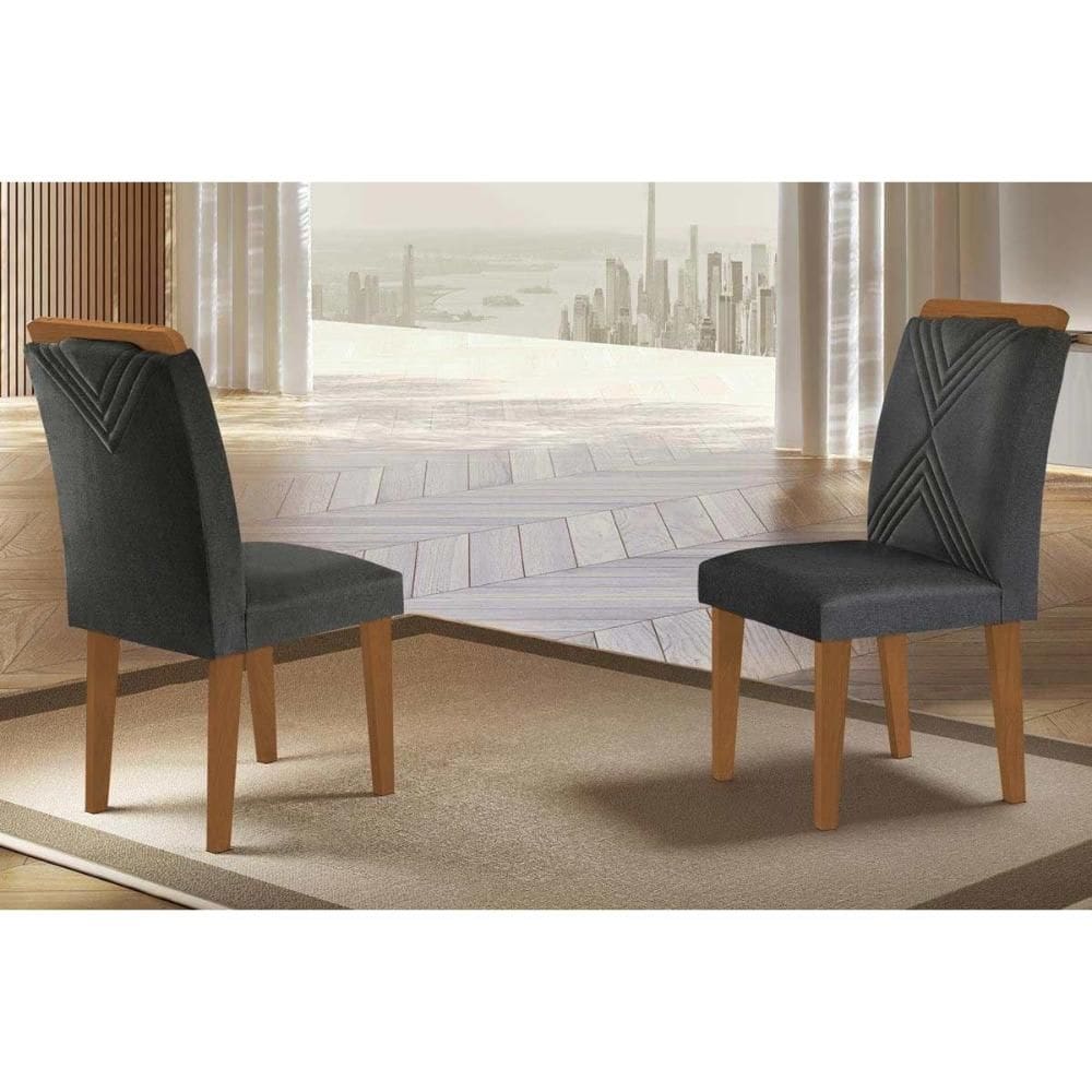 Kit 2 Cadeiras de Cozinha Amsterdã 2 Un Madeira Capuccino/Linho Grafite - Rufato