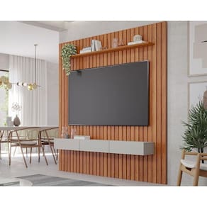 Painel Quarto p/ TV até 65 Pol Maragogi Ripado c/ 1 Porta e 2 Gavetas 185x220cm Cinamomo/Off White - Permóbili