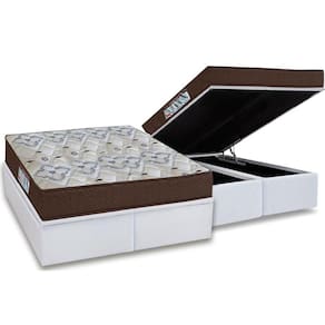 Cama Box Baú Queen: Colchão Ortopédico Ortobom D45 / EP ISO 150 Mega Firme + Base CRC Courano White(158x198)