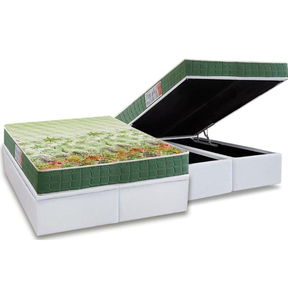 Cama Box Baú Casal: Colchão Anatômico D Angelis Anjos D28 / AG65 Pantanal + Base CRC Courano White (138x188)
