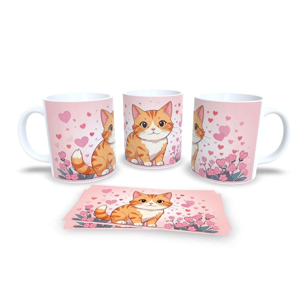 Caneca Cerâmica Personalizada Gato Gatinhos Laranja - Modelo 785036