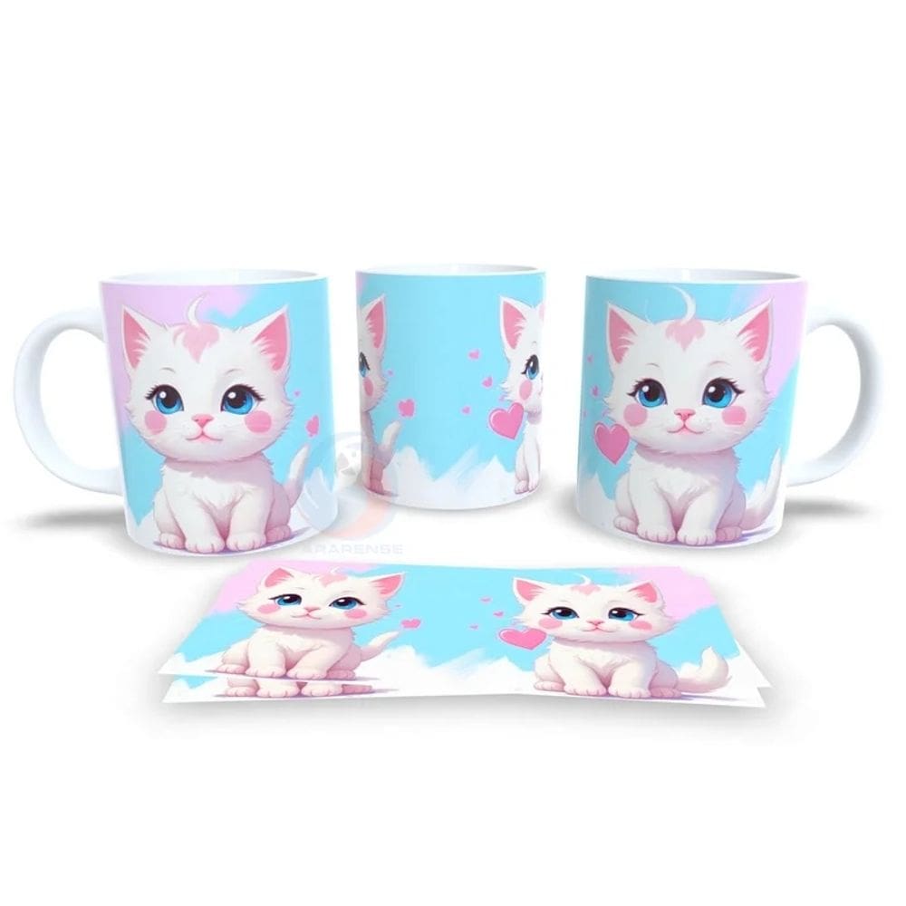 Caneca Cerâmica Personalizada Gato Gatinhos Branco - Modelo 785024