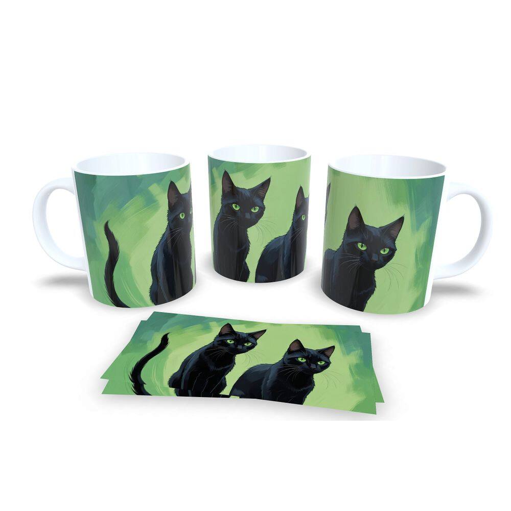 Caneca Cerâmica Personalizada Gato Gatinhos Preto - Modelo 785042