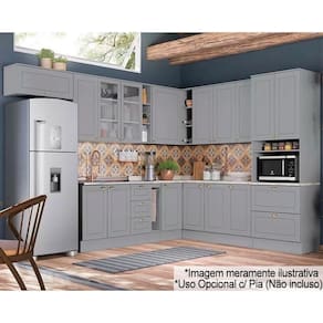 Cozinha Completa Americana 16 Peças (6 Armários + 1 Paneleiro + 5 Balcões + 4 Complementos) C5P38 Cinza - Henn