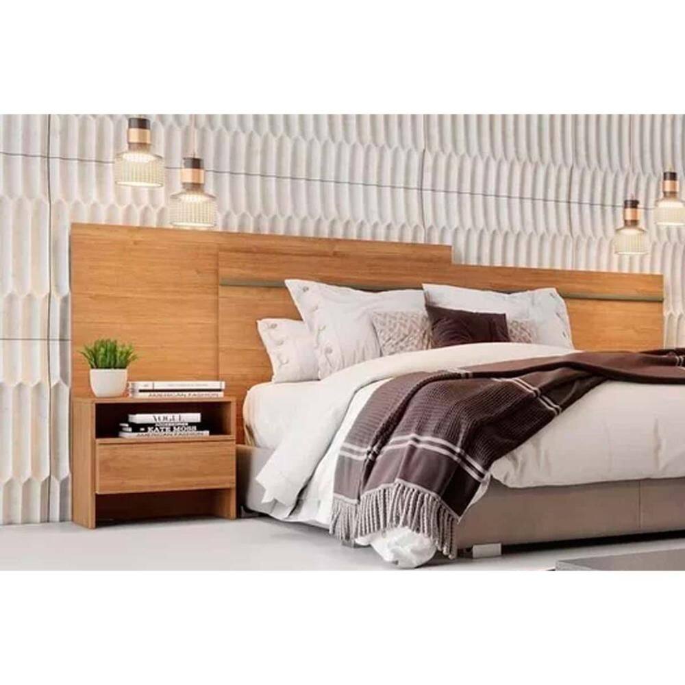 Cabeceira Cama Box Madeirado Casal Prime c/ 2 Mesas e 2 Gavetas Cumaru - Novo Horizonte