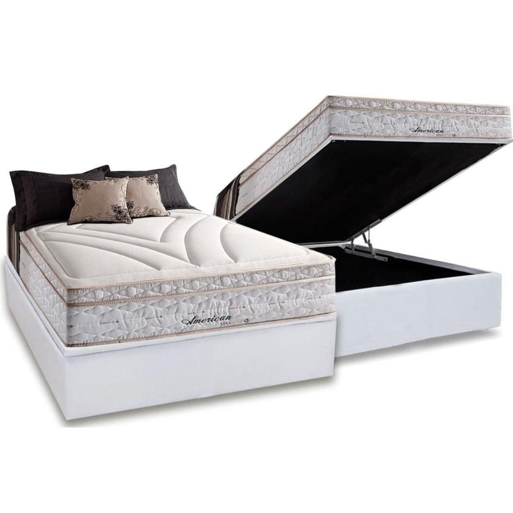 Conjunto Box Baú Casal: Colchão Molas Herval Maxspring American + Base CRC Courano White (138x188)