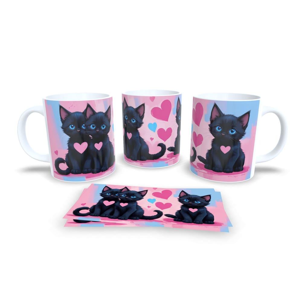 Caneca Cerâmica Personalizada Gato Gatinhos Preto - Modelo 785028