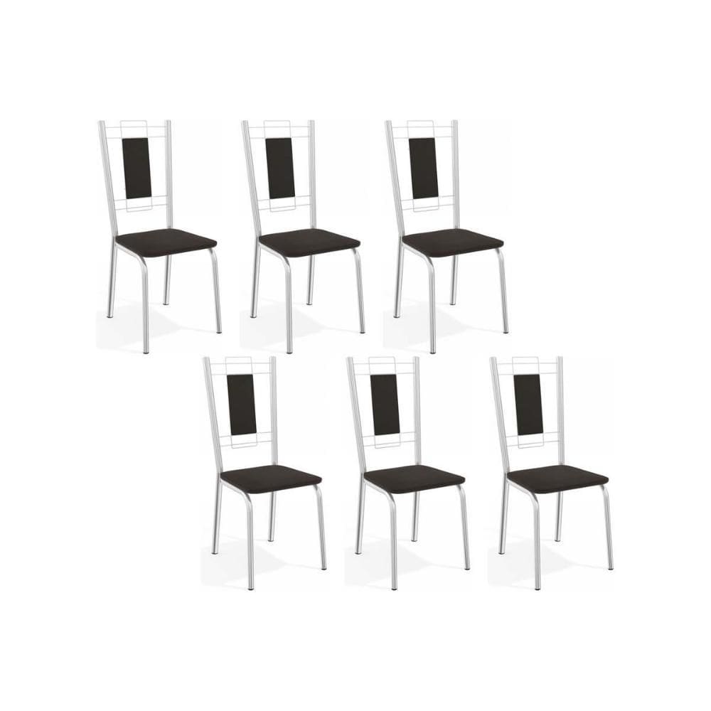 Cadeira Sala de Jantar Florença C005 Kit 6 Un Cromada/Preto 110 - Kappesberg