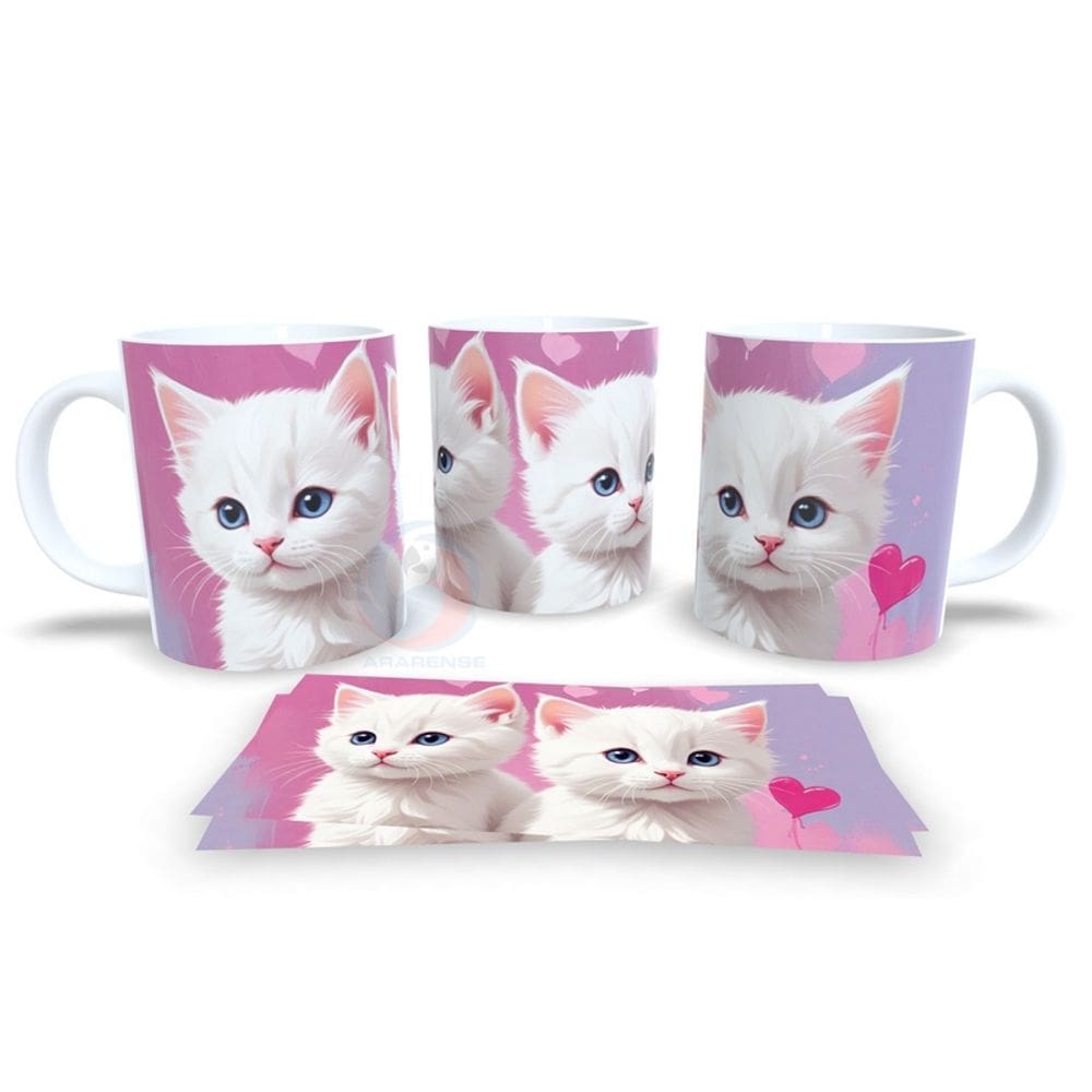 Caneca Cerâmica Personalizada Gato Gatinhos Branco - Modelo 785023