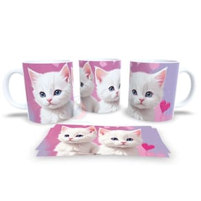 Caneca Cerâmica Personalizada Gato Gatinhos Branco - Modelo 785023