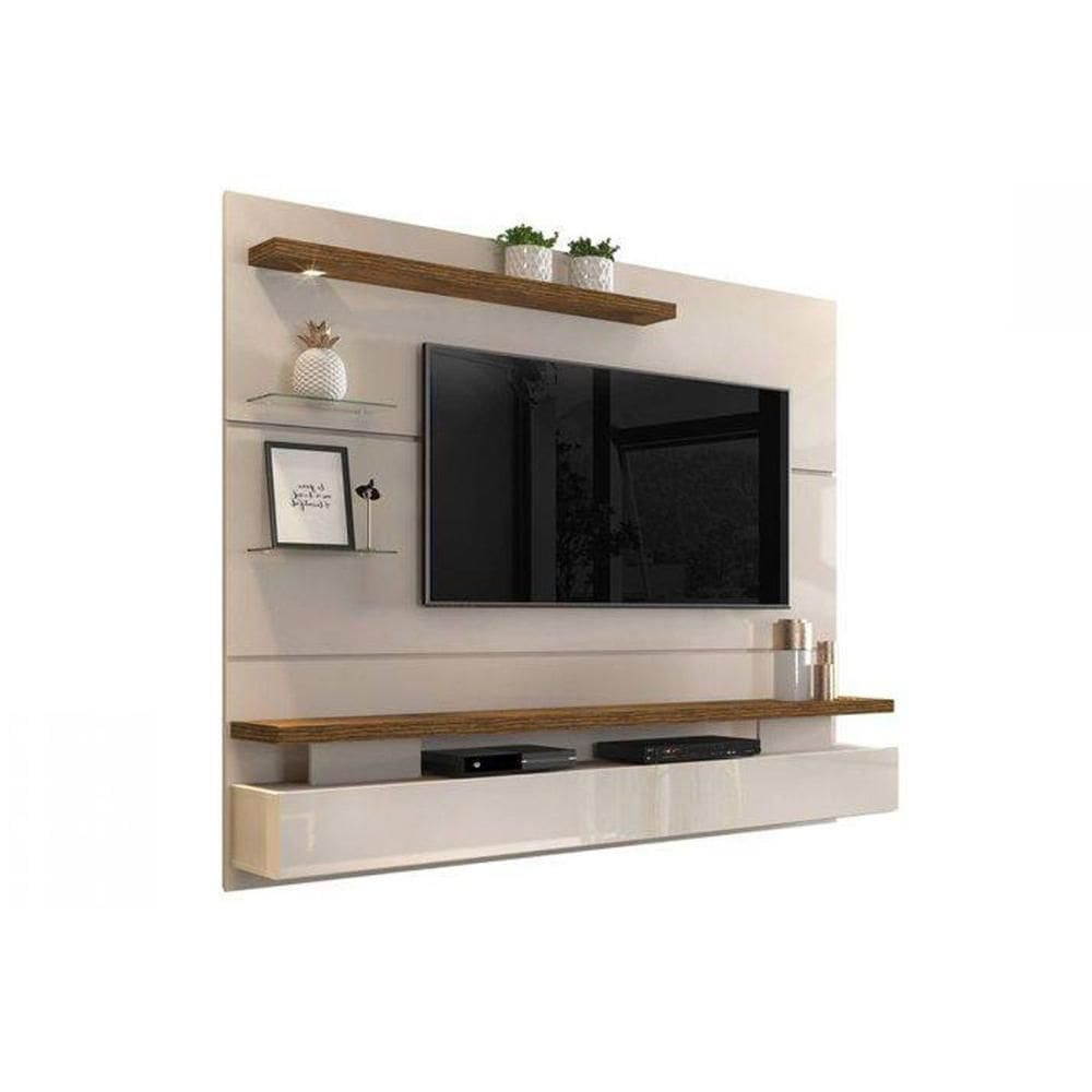 Painel Quarto p/ TV até 55 Pol Greco c/ 1 Nicho 183x165cm Off White/Demolição - DJ Móveis