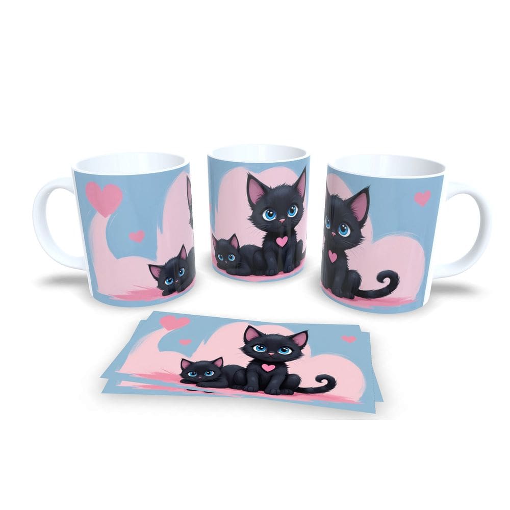 Caneca Cerâmica Personalizada Gato Gatinhos Preto - Modelo 785040