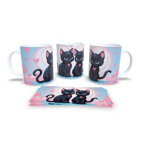 Caneca Cerâmica Personalizada Gato Gatinhos Preto - Modelo 785027