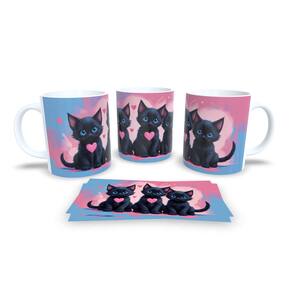 Caneca Cerâmica Personalizada Gato Gatinhos Preto - Modelo 785025