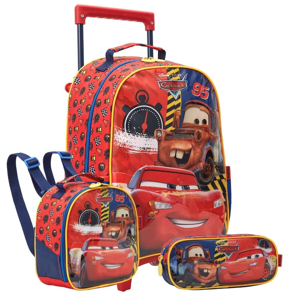 Kit Mochila Rodas 16" Carros Lancheira Estojo Escolar