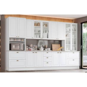 Cozinha Completa Americana 8 Peças (2Aéreos+2Balcões+2Paneleiros+2Complementos) C5P48 Branco - Henn