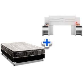 Cama Box Casal CRC + Colchão Molas Olímpia + Cabeceira Triunfo - Branco