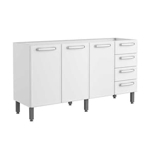 Gabinete p/ Pia Cozinha Balcão Evidence 7028 c/ 3 Portas e 4 Gavetas s/ Tampo 160cm Branco - Bertolini