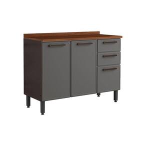 Gabinete p/ Pia Cozinha Balcão c/ Tampo Estilo 7124 c/ 3 Portas e 2 Gavetas 120cm Cinza/Grafite - Bertolini