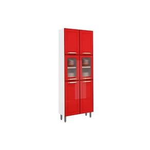 Cristaleira de Cozinha Paneleiro Colors 6037 c/ 6 Portas (2 c/ Vidro) 70cm Branco/Vermelho - Bertolini