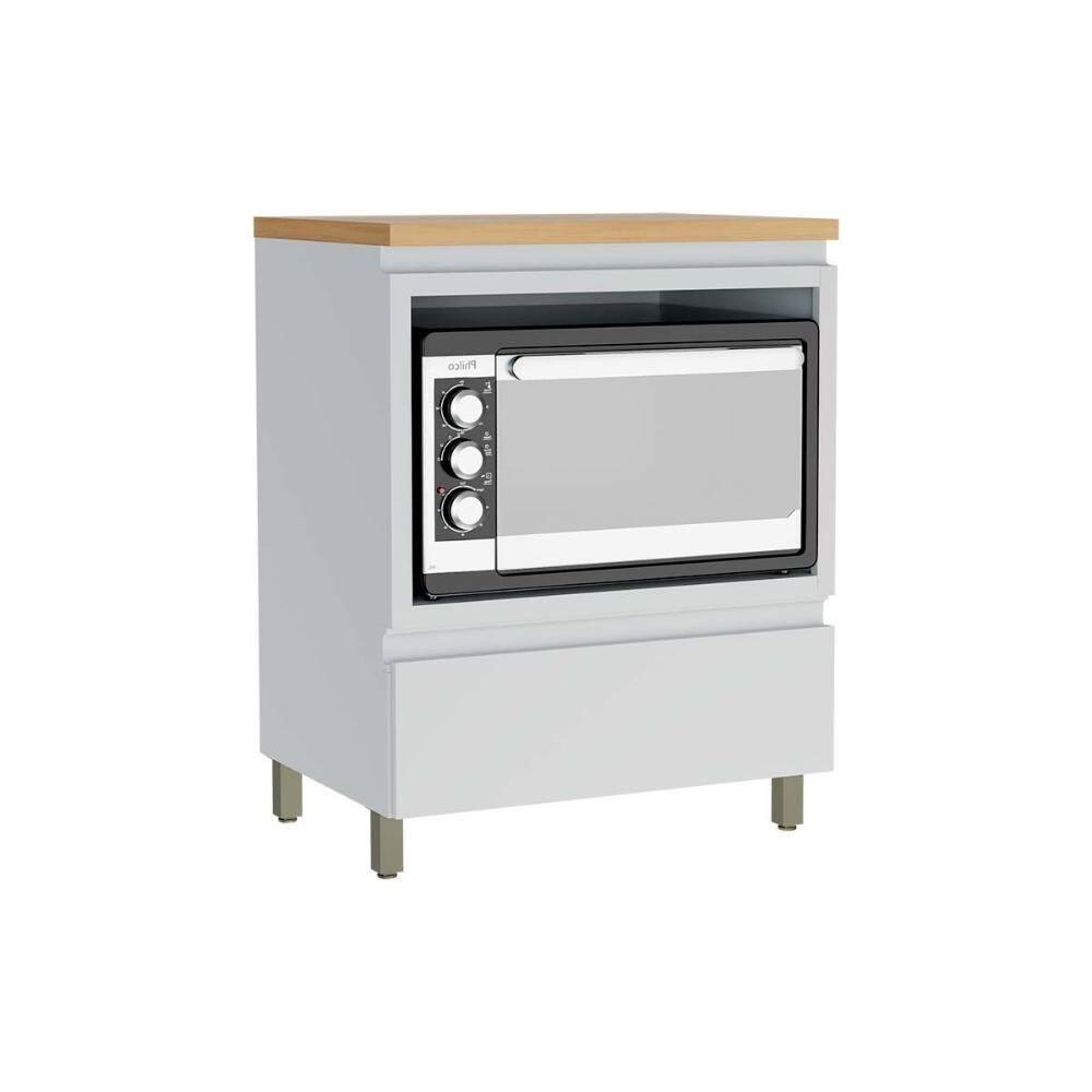 Balcão Cozinha p/ Cooktop c/ Tampo Rainha c/ 1 Porta e 1 Nicho Forno 70 cm Branca/Nature - Nesher