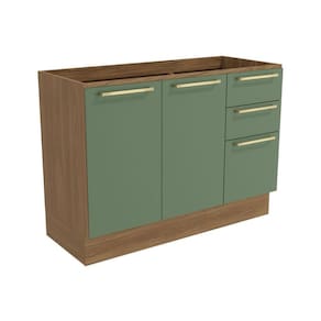Gabinete p/ Pia Cozinha Balcão Botanic M624 c/ 2 Portas e 3 Gavetas s/Tampo 120cm Nogueira/Verde - Kappesberg