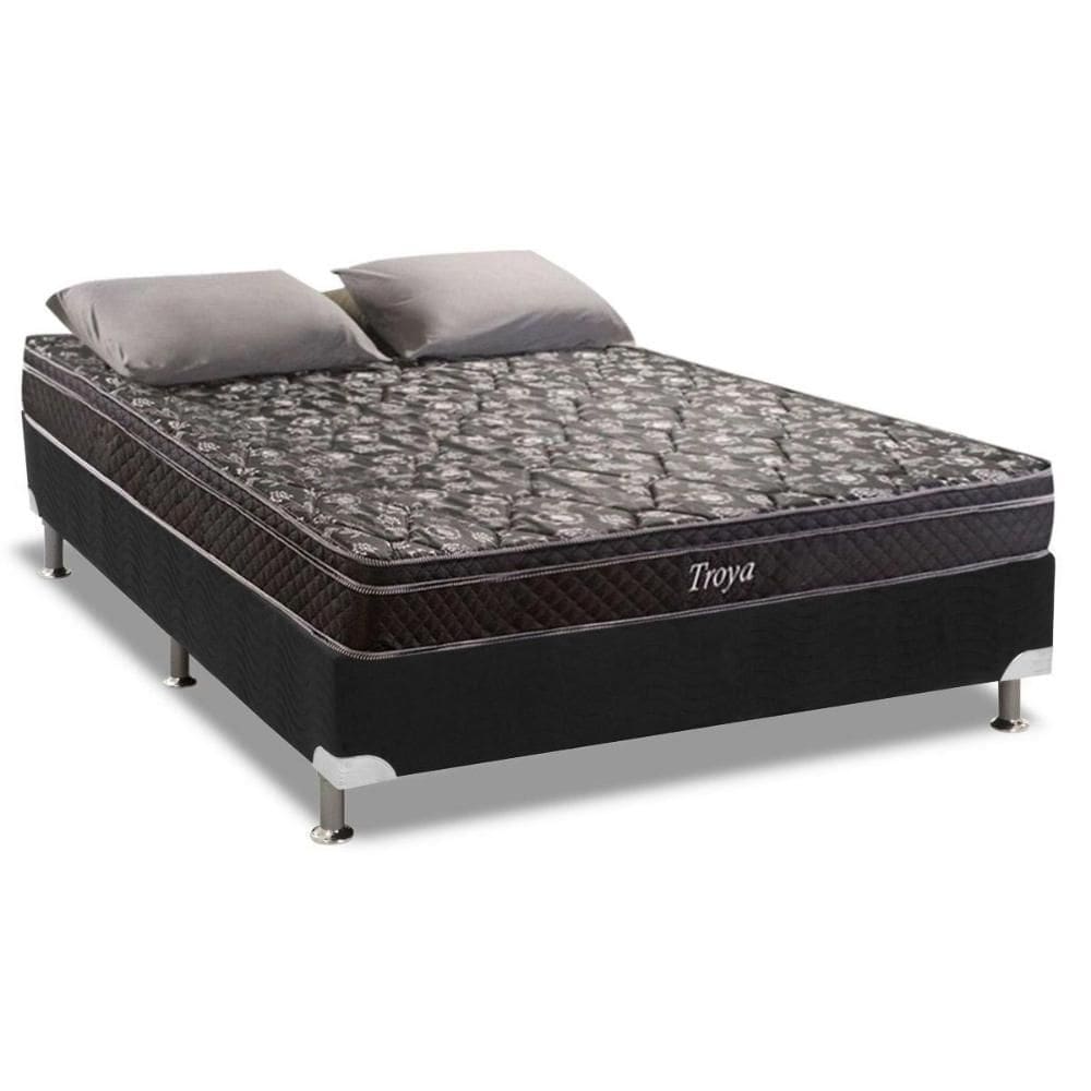 Conjunto Box Casal: Colchão Molas Herval Bonnel Troya + Base CRC Suede Black(138x188)