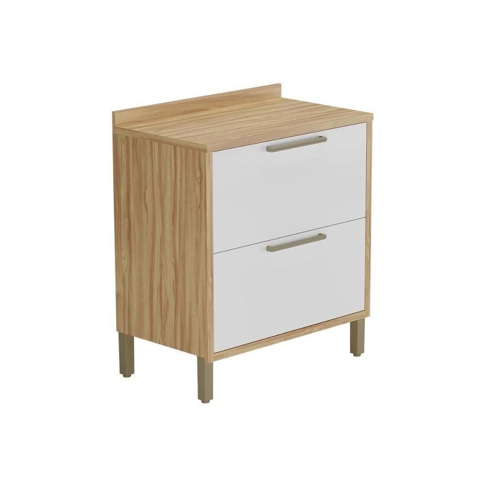 Gabinete de Cozinha Modulado Balcão Syrah 1 Porta e 1 Gaveta c/ Tampo 80cm Amendoa/Off White - Ronipa