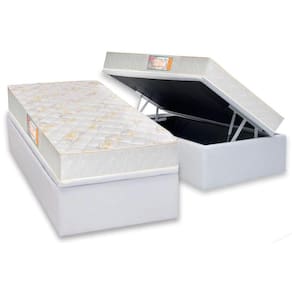 Cama Box Baú Solteiro: Colchão Ortopédico Castor Sleep + Base CRC Courano White(88x188)