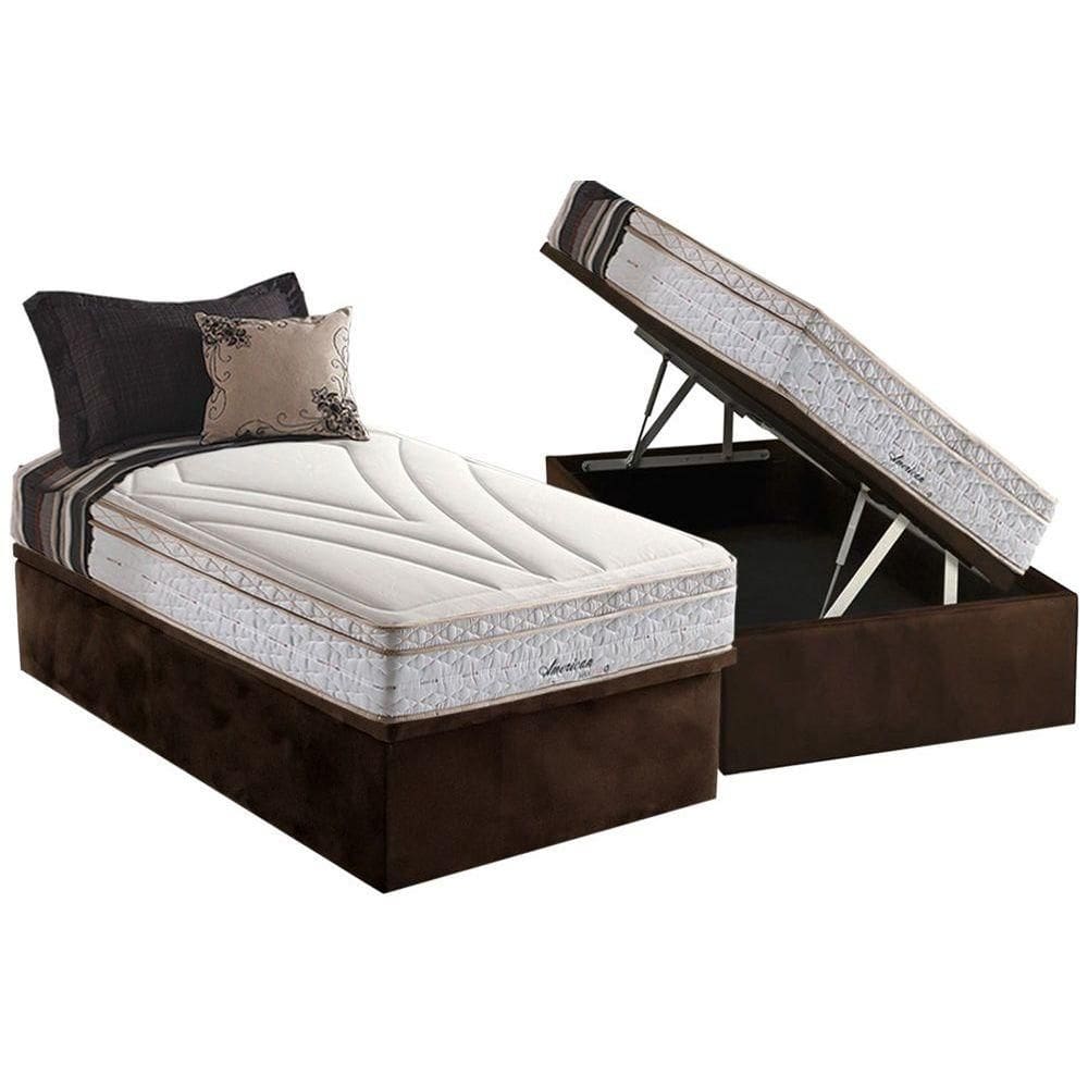 Conjunto Box Baú Solteiro: Colchão Molas Herval Maxspring American + Base CRC Suede Brown (88x188)