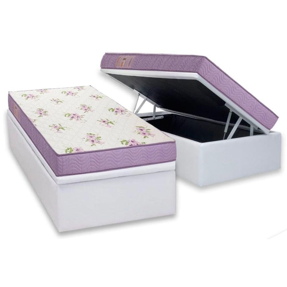 Cama Box Baú Solteiro: Colchão Molas Ensacadas Ortobom D23 Physical Super Resistente + Base CRC Courano White(88x188)