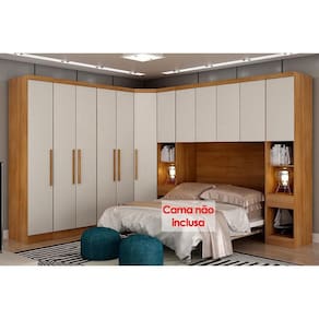 Modulado de Quarto Rizon 7 Peças (1 Armário Ponte + 1 Closet + 3 Guarda Roupas + 2 Complementos) QC211 Freijo Cumaru c/ Fendi - Novo Horizonte