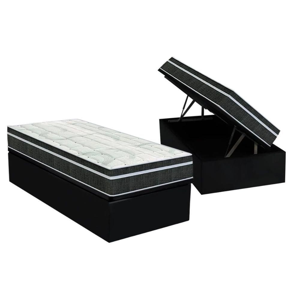 Conjunto Box Baú Solteiro: Colchão Molas Orthoflex Bonnel Venezia + Base CRC Courano Black (88x188)