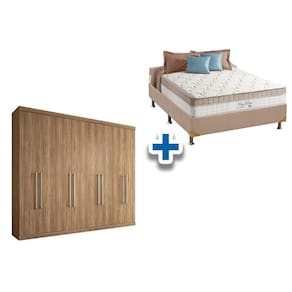 Cama Box Casal + Colchão King Best + Guarda Roupa Master Vip 8.4 Atacama-Jatobá