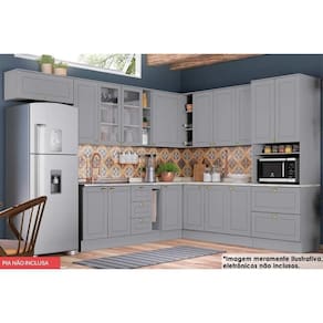 Cozinha Completa Americana 16 Peças (6 Armários + 1 Paneleiro + 5 Balcões + 4 Complementos) C5P33 Cinza - Henn