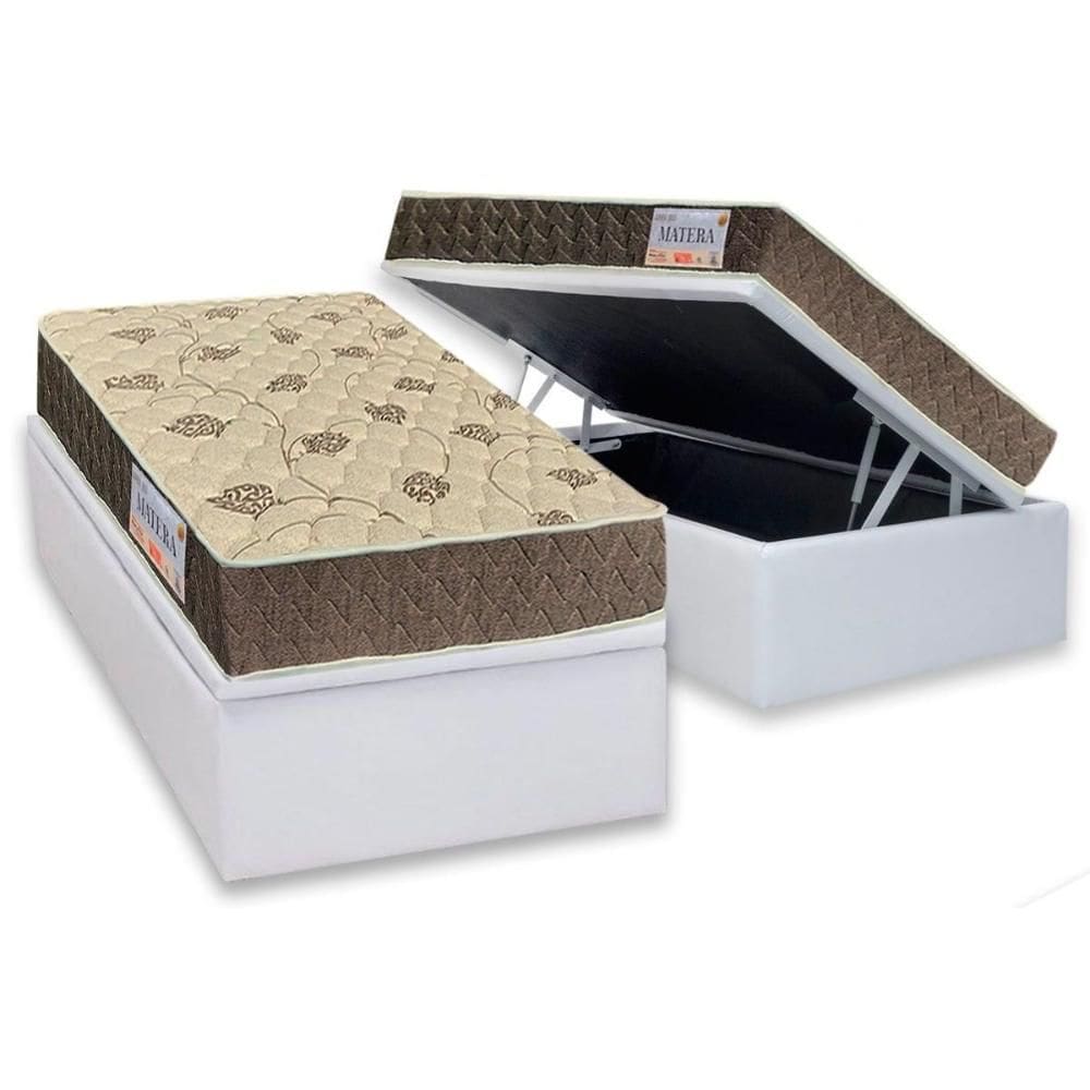 Cama Box Baú Solteiro: Colchão Ortopédico Orthoflex D33 / EP Matera + Base CRC Courano White(88x188)
