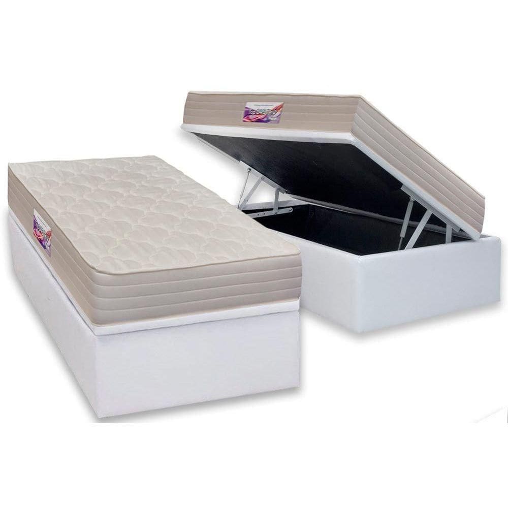 Cama Box Baú Solteiro: Colchão Espuma Herval D45 Top + Base CRC Courano Branco(88x188)
