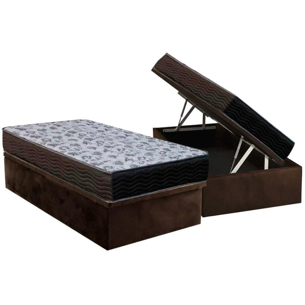 Cama Box Baú Solteiro: Colchão Anatômico Ortobom D33 ISO 100 Ultra Firme + Base CRC Suede Brown (88x188)