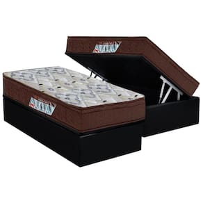 Cama Box Baú Solteiro: Colchão Espuma D45 Ortobom / EP ISO 150 Mega Firme + Base CRC Suede Black(88x188)
