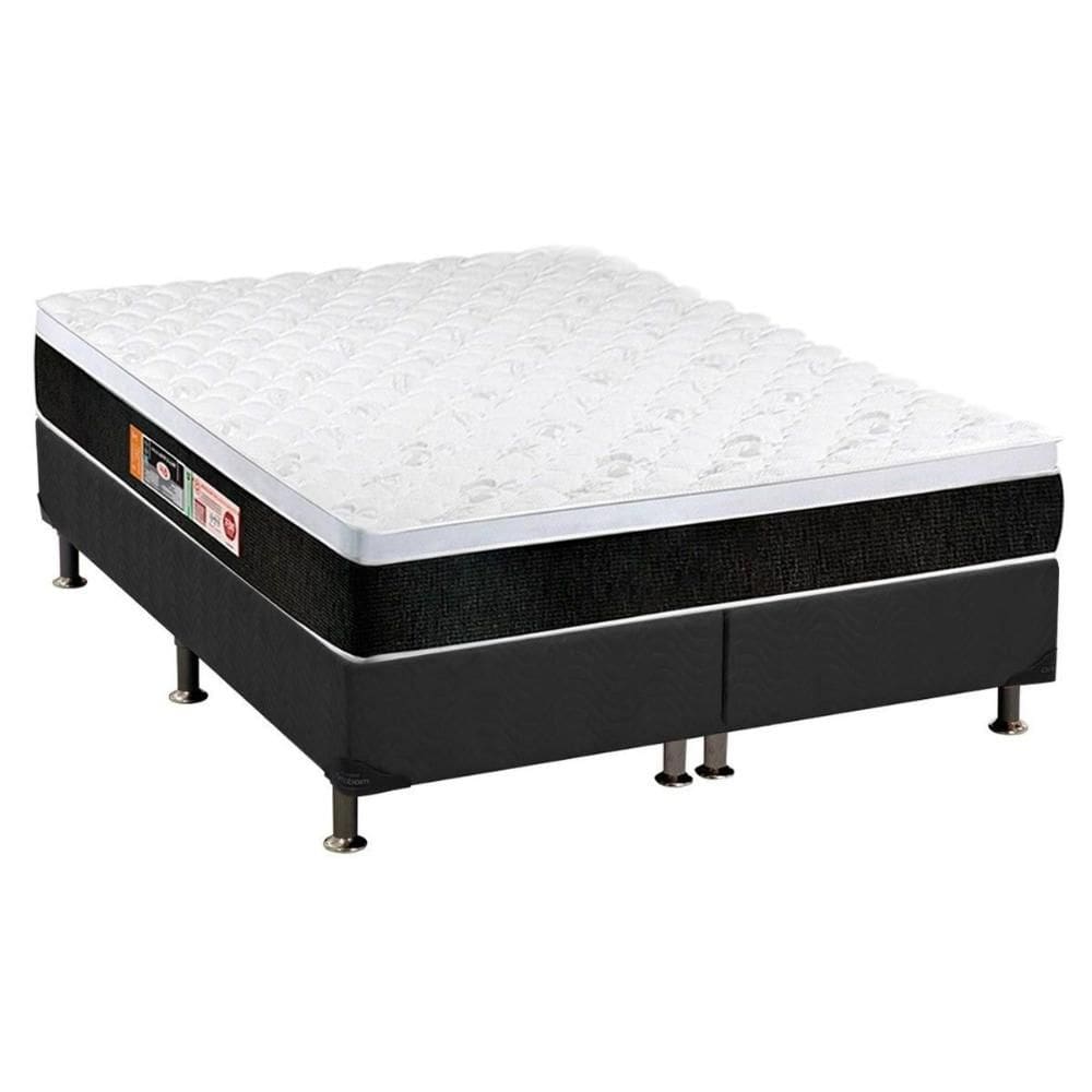 Cama Box King: Colchão Espuma D45 Castor Black e White AIR + Base CRC Suede Gray(193x203)