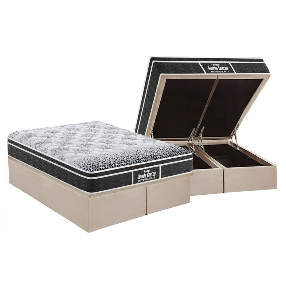 Cama Box Baú Queen: Colchão Anatômico Probel D28 Guarda Costas PróMiddle Plus + Base CRC Suede Clean (158x198)